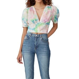 Amanda Uprichard pastel tie-dye puff sleeve crop